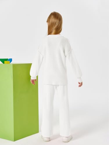 Image of Haloumoning Girls 2 Piece Outfits Kids Long Sleeve Crewneck Sweater Drawstring Wide Leg Long Pants Sweatsuits Sets 5-14T