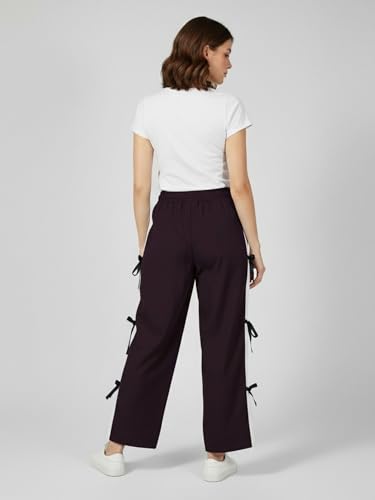Image of ADDYVERO Women Lose Fitting Side Pockets & Ribbon Detailing High Waisted Casual Cargo Pant (Maroon, 34)