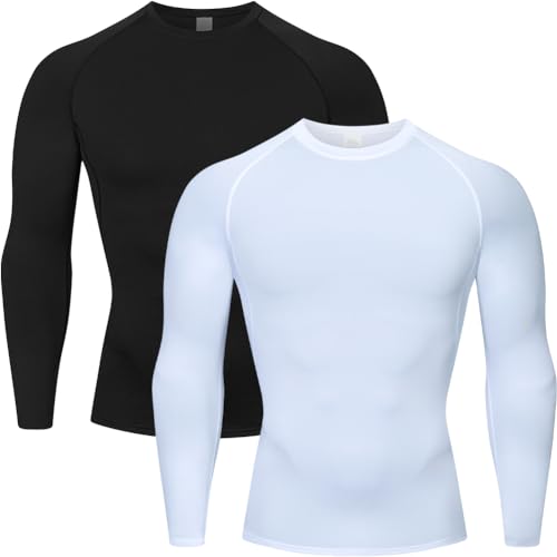 HYCOPROT Compression Shirts for Men Athletic Long Sleeve Base Layer Workout Rash Guard Shirt
