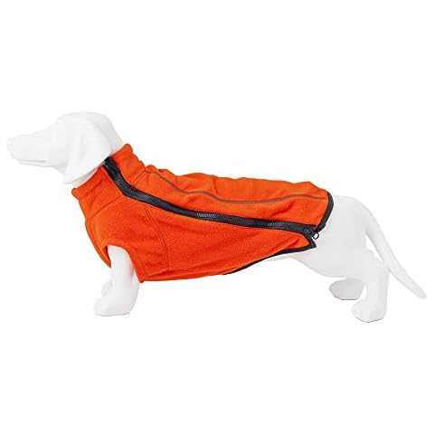 HUGO & HUDSON Cosy Fleece Jacket for Small, Medium and Large Dogs - Reflective Winter Coats with Hole for Leads - Clothes and Accessories - Orange - L Cover
