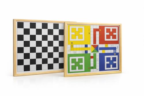 Image of 2-in-1 Ludo, Wooden Board Game| Ludo Game Set | Vibrant Multiplayer Game for Kids & Adults | Smooth & Durable Indoor Board Game Set Indoor Game (ludoandchess)