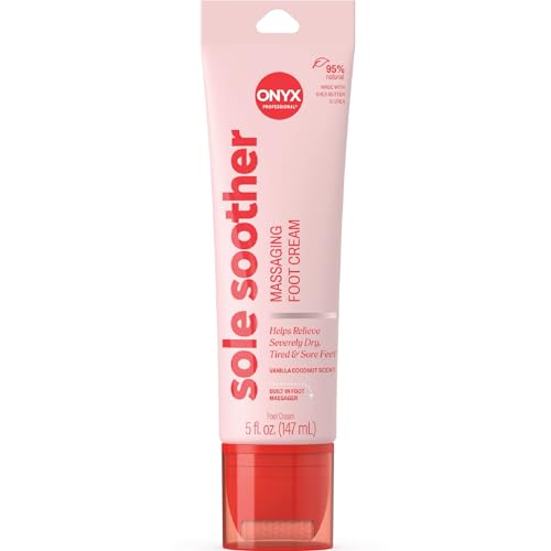 Onyx Professional Sole Soother Foot Cream, Vanilla Coconut Scent, 5 fl oz - Built-In Foot Massager, Urea Foot Cream that Massages & Moisturizers Feet