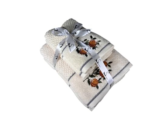 Image of SENSES By Riba Cotton Embroidered Towel Set, 550 GSM Soft & Absorbent, Antimicrobial, Oeko-Tex Certified | Ideal for Home & Gifting, Pack of 4 (2 Bath 27 inchX50 inch + 2 Hand Towels 16 inchX26 inch) - Style 15
