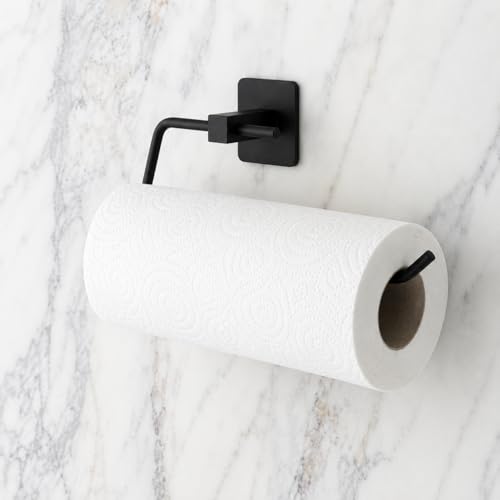 Havlu; Kendinden Yapışkanlı Kağıt Havluluk ve Rulo Askısı, Deliksiz Montaj, Paslanmaz Metal, Mat Siyah, Mutfak ve Banyo için Duvara Monte Havluluk Aparatı