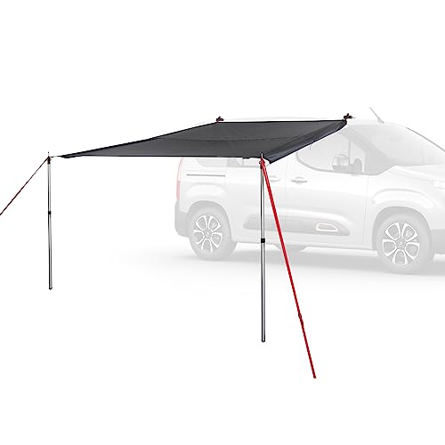 qeedo Motor Tarp Universal Sonnensegel für Camper Wohnmobil Van PKW & SUV wasserdichtes Vordach mit Keder & Saugnapf - Camping Markise UV80 250 x 250 cm
