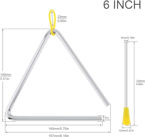QHFlashbuy Triangel Musikinstrument,6 Zoll Triangle Percussion Instrument,Musikinstrumente für Kinder,Schlag-Dreiecke mit Schlägern für Musikalische Früherziehung