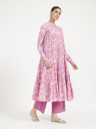 Image of FIORRA Women's Paisley Printed Pure Cotton Anarkali Kurta