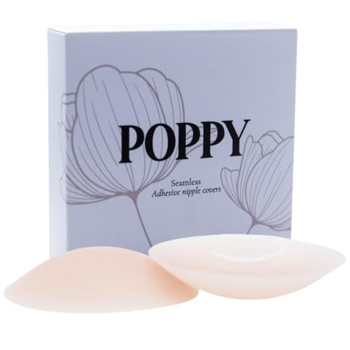 POPPY Nipple Covers | Pasties | Nipple Coverage for Women | Sticky bra | Adhesive bra | Strapless bra | Reusable | 1 pair
