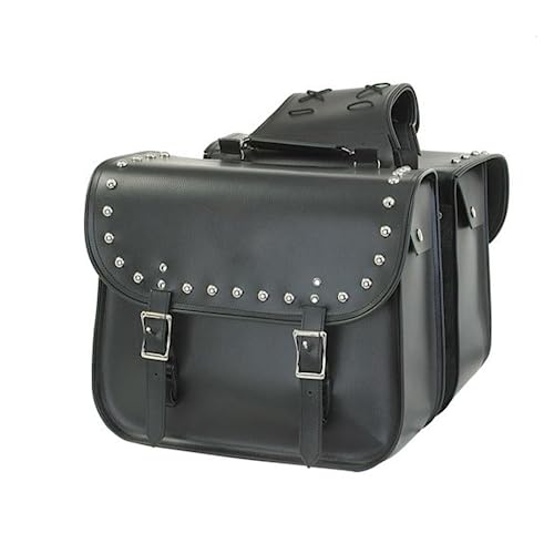 Alforjas para motocicleta GARGOYLE BELLS de PVC negro estilo 2 con tachuelas, impermeables, 15"x15"x12"