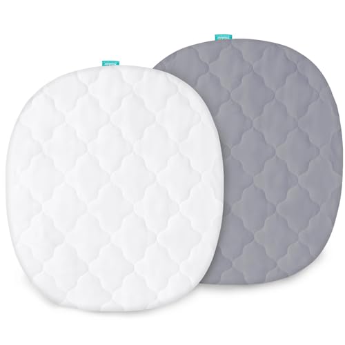 Bassinet Mattress Pad Cover Waterproof, Fits 21”*24“ Graco Pack 'n-Play Dome LX Bassinet Mattress, Ultra Soft Breathable, White and Grey