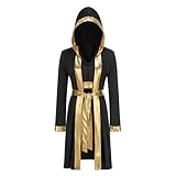 HAPNBCELE Boxing Robe Costume for Women Boxer Costume Womens with Hooded, Shorts Set Champion Boxing Costumes Halloween Party(black gold,M)