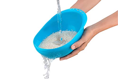 CORI Multi-Function with Integrated Colander Mixing Bowl Washing Rice, Vegetable and Fruits Drainer Bowl-Size: 21x17x8.5cm