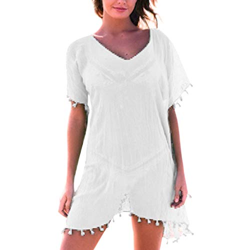 riou Mujer Ropa de Baño Suelto Vestido de Playa Blusa de Gasa de Encaje Cosida Bikini Cover up Camisola de Playa Camisolas y Pareos Bikini Cover up