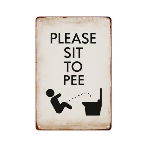 1PC Please Sit To Pee Bathroom Etiquette Metal Aluminum Tin