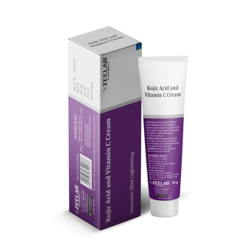 Image of Zeelab Kojic Acid 2% and Vitamin C Cream - Skin Brightening and Lightening Cream for Uneven Skin Tone, Dark Spots, and Pigmentation - For Face & Body - 20g Each (Pack of 5)