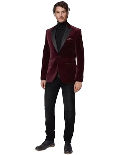 Costume en velours 2 pièces pour homme avec veste à un bouton et pantalon
