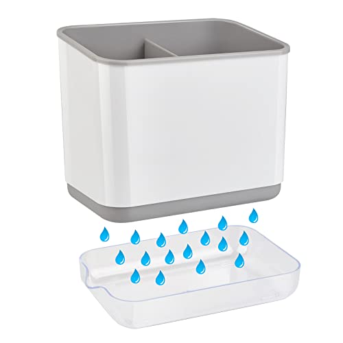 RedCall Kitchen Sink Caddy Organizer Counter,Dish Sponge Holder and Brush Holder with Drip Tray,Plastic Sinkware Caddy,Bathroom Toothbrush Holder - Thumbnail 4