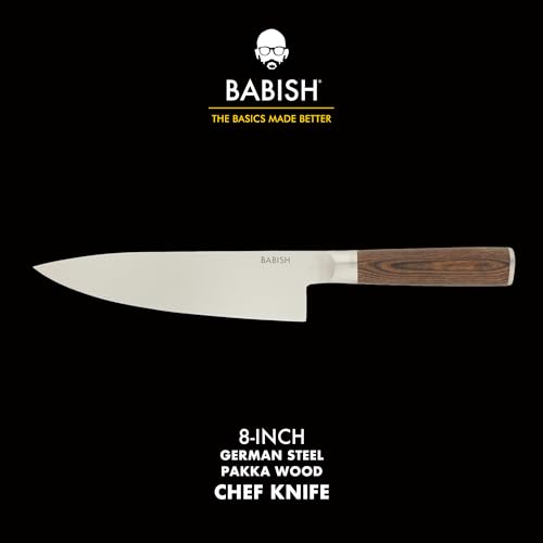 Image of Babish 8-Inch Chef Knife - High-Carbon 1.4116 German Steel Kitchen Knife with Dark Pakka Wood Handle, Full-Tang Razor Sharp Chef's Blade for Chopping, Slicing, Dicing & Everyday Prep