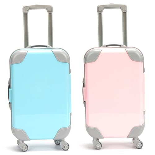 Yeory 2 PCS Mini Doll Luggage Set for 16 & 18 Inch Dolls, ABS Plastic Suitcase Toy with Handle, Travel Case for America Girl Doll Accessories, Mini Suitcase