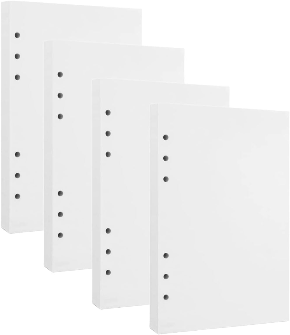 180 Sheets Blank A5 Refill Paper 100 GSM Thick Blank Paper 6-Hole Punched Filler Inserts for 6 Ring Binder Journal Notebook