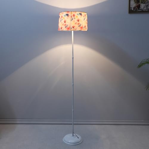Image of tu casa White Metal-Iron Base Foldable Floor Lamps with Flower Print & Satin Shade for Bedroom, Living Room, Lounge, Office Area, Gifting Without Bulb for Home Decoration (Height - 57 inch)