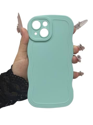 Coque iPhone 15 cadre ondulé bouclé souple bleu mignon