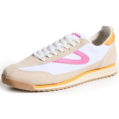 TRETORN Women's Rawlins Casual Lace-Up Sneakers, White/Pink/Orange, 8