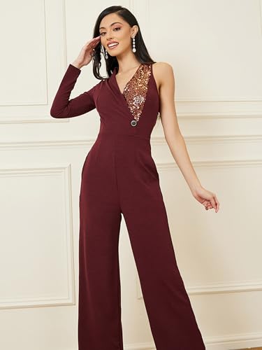 Image of Miss Chase Women's Keyhole Neck Regular Sleeve Regular Length Jumpsuit with Pockets
