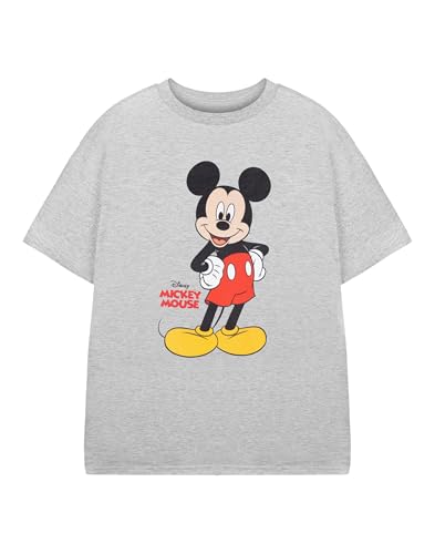 Disney Mickey Mouse Boys Grey Short Sleeved T-Shirt | Graphic Tee for Kids | Cartoon Character Crew Neck Casual Top | Everyday Wear Apparel | Cotton Blend | Grey/Red/Yellow/Black