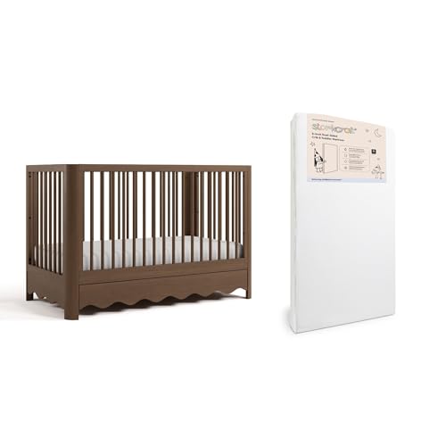 Image of Storkcraft Casablanca Convertible Crib with Drawer & Storkcraft 6-Inch Grow-with Me Premium Waterproof Dual-Sided Baby Crib & Toddler Bed Mattress (Hazelnut) - GREENGUARD Gold Certified