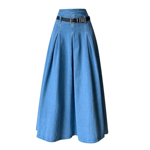 Women Summer High-Waisted Denim Skirt Medium-Length A- Line Umbrella Skirt4