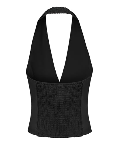 MINTLIMIT Womens Vintage Waistcoat Vest Halter Neck Button Front Dressy Crop Vests with Pockets (Black, Size 2XL)3