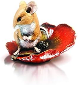 Richard Cooper Studio Cold Cast Bronze Mouse sitting in Red Poppy - Hand Painted by Michael Simpson