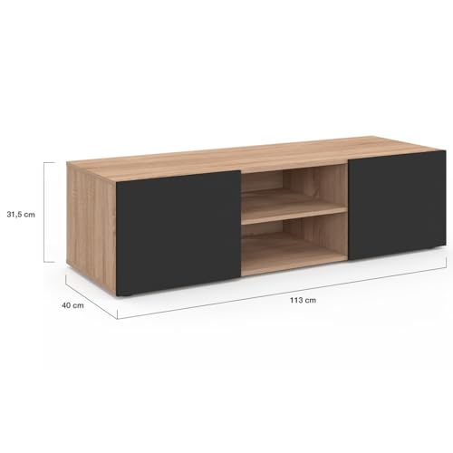 IDMarket - Meuble TV 113 cm ELI Bois façon hêtre Portes Noires – Image 6