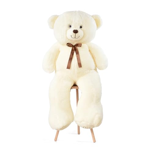 Pababo XLL Gold Teddybär mit Schleife 120 cm Premium Plüschbär in Mehreren Farben Edles Kuscheltier als Geschenk für Valentinstag Geburtstag & besondere Anlässe (Creme)