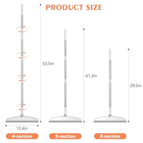 Image of Multifunction Silicone Broom, 54 Inch Long Handle Silicone Floor Squeegee Broom, Sweep and Scrape 2 in 1 Household Cleaning Broom for Floor, Bathrooms, Kitchens, Showers, Tile, Pet Hair, Glass, White