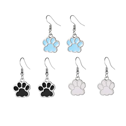 Stainless Steel Lovely Cat Dog Paw Style Enamel Filled Dangle Earrings Kawaii Cute Cat Dog Paw Earring For Girls Women Teens(Blue) #TOP1