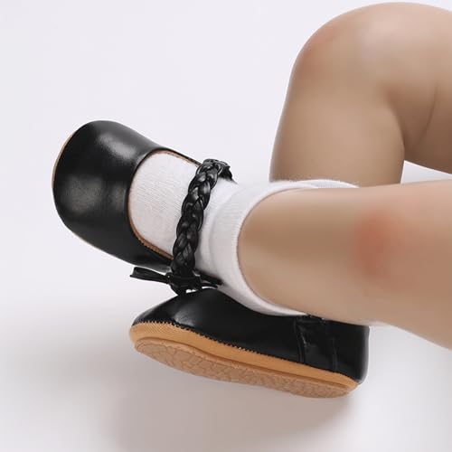 Image of Baby Girl Mary Jane Flats Dress Shoes - Infant Newborn Shoes Anti-Slip Soft PU Leather Party School Wedding Princess Baby Girl Shoes 0-18M