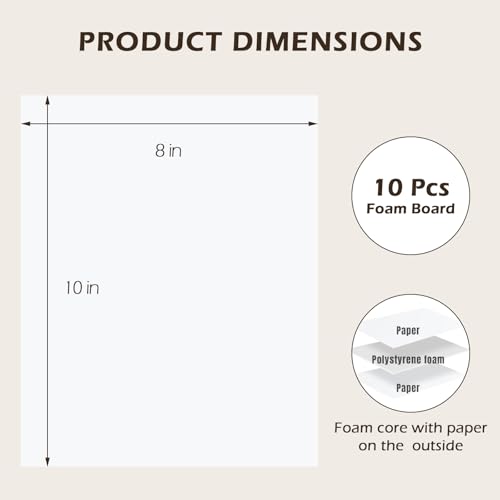 Golden State Art, Pack of 10, 1/8\" Thick, 8x10 White Foam Boards (8x10, White)