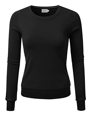 JJ Perfection Women's Simple Crew Neck Pullover Chic Soft Sweater Black S