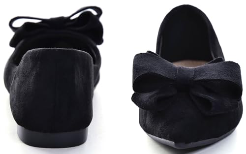 Image of SAILING LU Womens Bowknot Ballet Flats Pointy Toe Suede | Casual Flat Shoes, Dressy Wear to Work, Moccasins, Slip-Ons