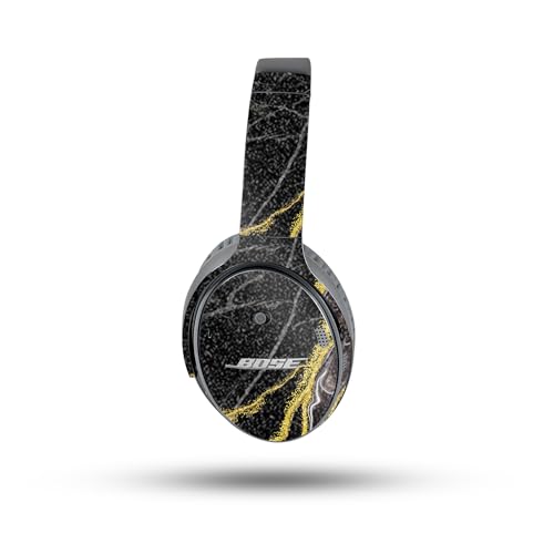 Image of MightySkins Glossy Glitter Skin Compatible with Bose QuietComfort 35 II Headphones - Black Marble Glitter | Protective, Durable High-Gloss Glitter Finish | Easy to Apply