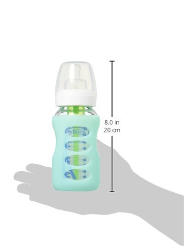 Dr. Brown's Options 3 Piece Wide Neck Glass Bottle in Silicone Sleeve, Green/Mint/Blue, 9 Ounce