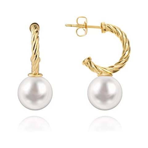 MESOVOR Pearl Drop Earrings for Women, 18K Gold Plated Twisted Dangly Earrings Jewelry (Gold) Cover