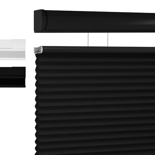 BERISSA Top Down Bottom Up Honeycomb Blinds Cellular Shades for Windows,Lighe Filtering Cordless Window Blinds for Indoor Windows,Pure Black.79 W x 72" H