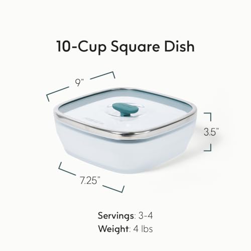 Image of Anyday Microwave Large Square Dish Container | Microwave Safe Containers | Microwave Cooking Bowls | Mixing Bowl with Lid | Borosilicate Glass Containers with Lid, Diameter 22.86cm Capacity 2.4L