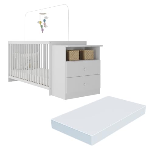 Berço Cômoda com Colchão Incluso Meu Bebê Multimóveis Branco