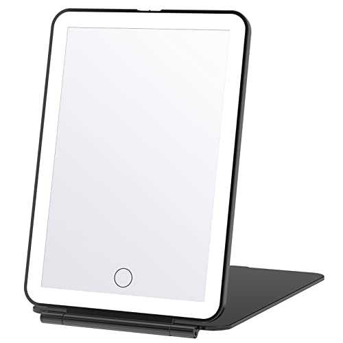 FASCINATE LED Travel Makeup Mirror Rechargeable, Portable Vanity Mirror with 3 Color 72 LED Lighting,Touch Sensor Dimming, Tabletop Cosmetic Mirror