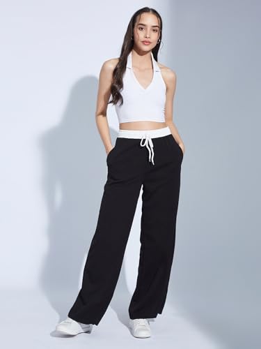 Image of Selvia Women's High Rise Solid Lycra Full Elastic Regular Fit Straight Trouser