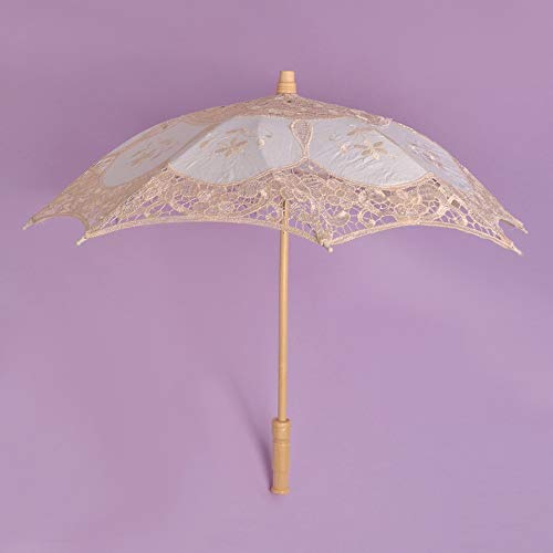 Lace Embroidered Sun Parasol Umbrella Bridal Wedding Dancing Party Photo Show Wooden Handle Decor Umbrellas For Women Girls #TOP3